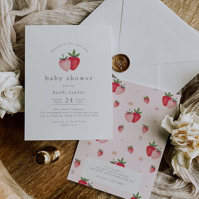HEIDI Pink Berry Sweet Strawberry Girl Baby Shower Invitation (HEIDI Pink Berry Sweet Strawberry Girl Baby Shower Invitation)