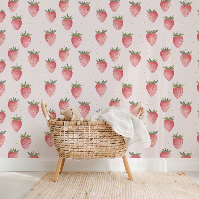 HEIDI Pink Strawberry Pattern Baby Girl Nursery Wallpaper (HEIDI Pink Strawberry Pattern Baby Girl Nursery Wallpaper)