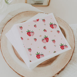 HEIDI Pink Strawberry Pattern Girl Baby Shower Napkin