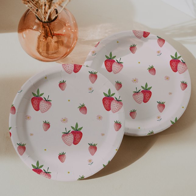 HEIDI Pink Strawberry Pattern Girl Baby Shower Paper Plate (HEIDI Pink Strawberry Pattern Girl Baby Shower Paper Plates)