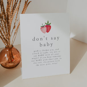 HEIDI Strawberry Don't Say Baby Game Baby Shower Pedestal Sign