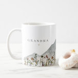HEIDI Watercolor Wildflower Mountain Grandma Coffee Mug<br><div class="desc">This ceramic coffee mug features smoky watercolor mountains with colourful muted toned wildflowers with the word GRANDMA. Easily change the word for a grandma or any other family member and add the est. date to the other side for a special and unique gift. This is the perfect pregnancy announcement or...</div>