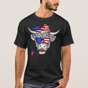 Heifer American Flag Farmer Cow Usa 4th Of July T-Shirt