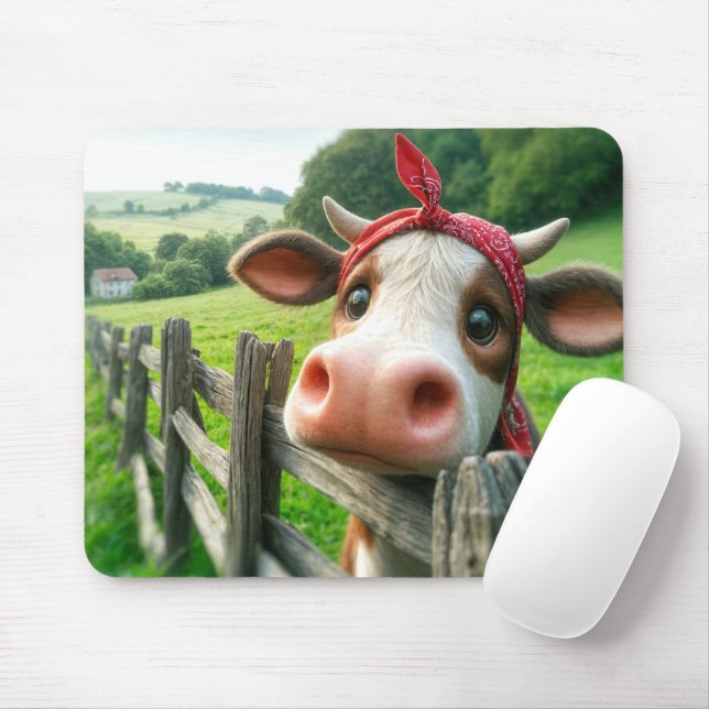 Heifer Cow Wearing a Kerchief Mouse Pad (With Mouse)