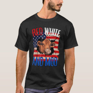 Heifer Red White Moo Highland Cow 4th July Indepen T-Shirt
