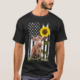 Heifer Usa Flag Sunflower Cow T-Shirt