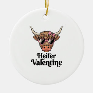 Heifer Valentine Highland Cow Vintage Design_1 Ceramic Ornament
