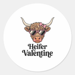 Heifer Valentine Highland Cow Vintage Design_1 Classic Round Sticker