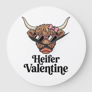 Heifer Valentine Highland Cow Vintage Design_1 Large Clock
