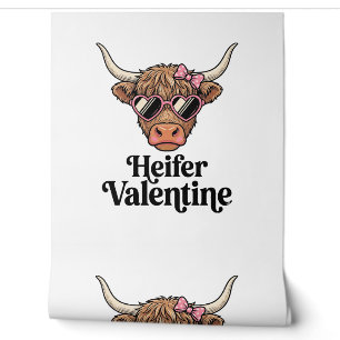 Heifer Valentine Highland Cow Vintage Design_1 Wallpaper