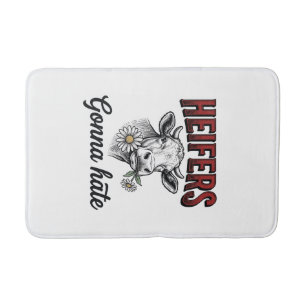 Heifers Gonna Hate Funny Cow Vintage Engraving Tee Bath Mat