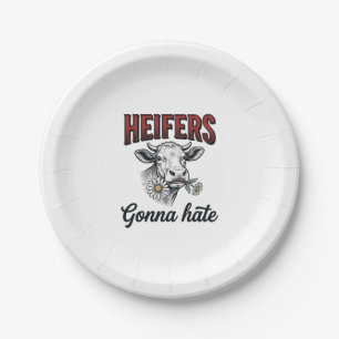 Heifers Gonna Hate Funny Cow Vintage Engraving Tee Paper Plate