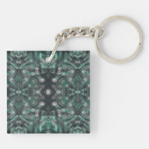 Heights Dark Green Abstract Watercolor Art Key Ring