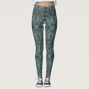 Heights Dark Green Abstract Watercolor Art Leggings