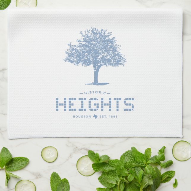 Heights Tile & Tree, Blue Tile, Houston Heights Tea Towel (Folded)
