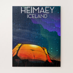 Heimaey, iceland, camping vacation poster. jigsaw puzzle