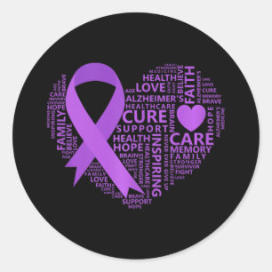Heimer Awareness Heart Purple Ribbon Classic Round Sticker