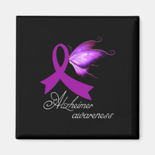 Heimerheimer Awareness Purple Ribbon And Butterfly Magnet