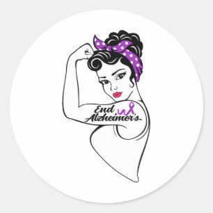 Heimerheimer Awareness Strong Purple Ribbon Women Classic Round Sticker