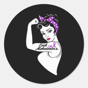 Heimerheimer Awareness Strong Purple Ribbon Women Classic Round Sticker