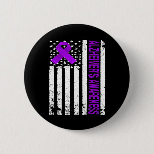 Heimerheimer Awareness - Usa Flag Purple Ribbon 6 Cm Round Badge