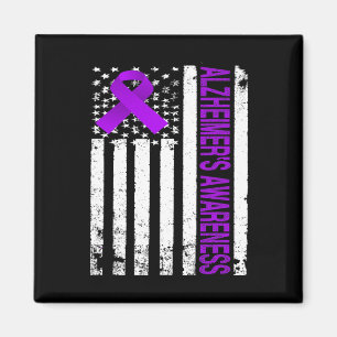 Heimerheimer Awareness - Usa Flag Purple Ribbon Magnet