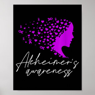 Heimers Awareness Dementia Purple Ribbon Hearts Poster