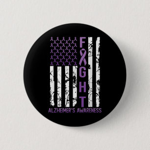 Heimers Awareness Month Day Usa Flag Ribbon Purple 6 Cm Round Badge