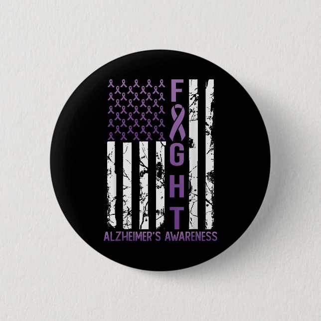 Heimers Awareness Month Day Usa Flag Ribbon Purple 6 Cm Round Badge (Front)