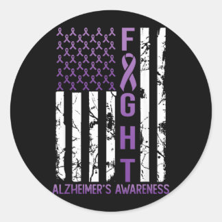 Heimers Awareness Month Day Usa Flag Ribbon Purple Classic Round Sticker