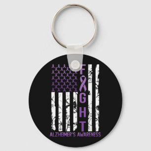 Heimers Awareness Month Day Usa Flag Ribbon Purple Key Ring
