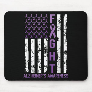Heimers Awareness Month Day Usa Flag Ribbon Purple Mouse Pad