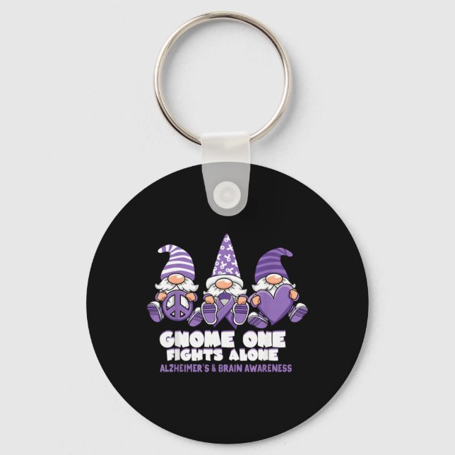 Heimers Brain Awareness Gnome Man Fights Alone Key Ring (Front)