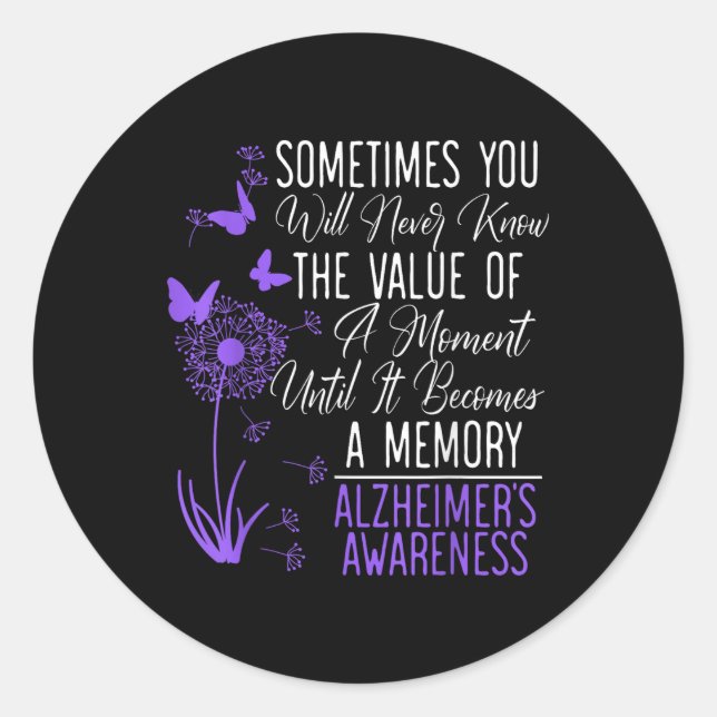 Heimers Disease Awareness Dementia I Wear Purple  Classic Round Sticker (Front)