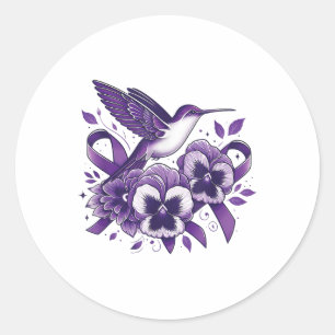 Heimers Purple Floral Pansy Dementia Hummingbird R Classic Round Sticker