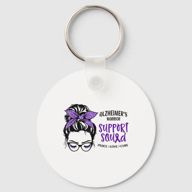 Heimers Warrior Awareness Support Squad Messy Bun  Key Ring (Front)