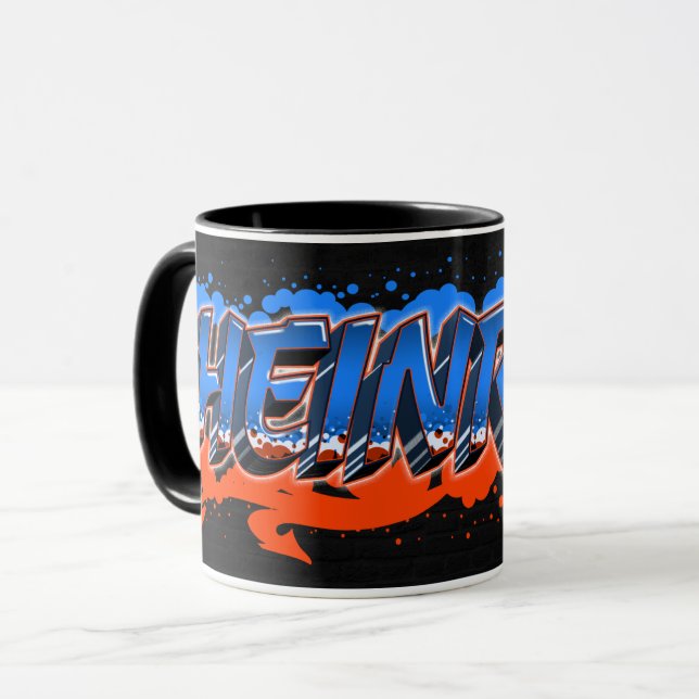 Heinrich First Name Graffiti blue orange Tasse Mug (Front Left)