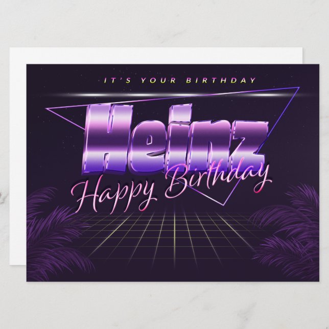 Heinz Name First name lila retro Map Birthday Card (Front/Back)