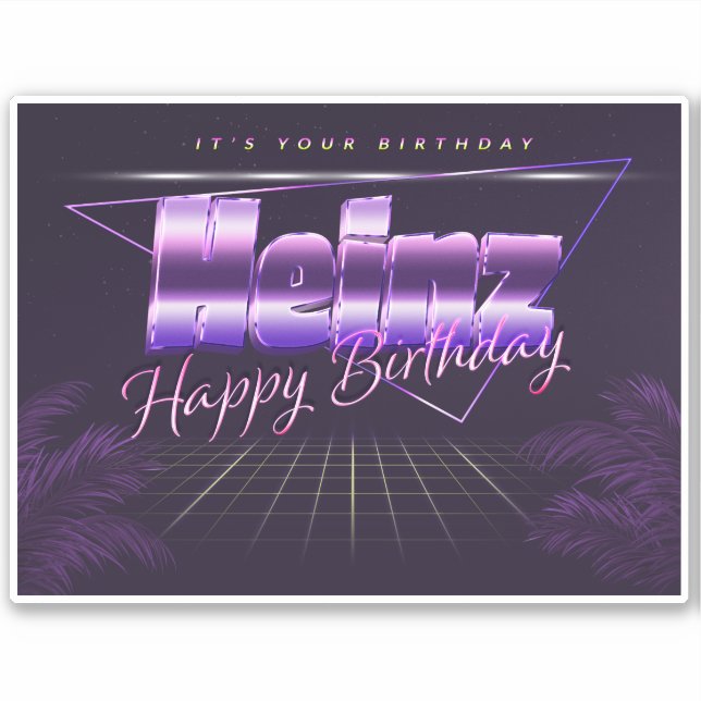 Heinz name first name purple retro sticker birthda (Front)