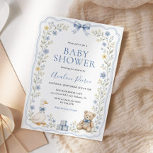 Heirloom Blue Floral Goose Teddy Bear Baby Shower