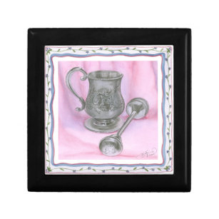 Heirloom Cup & Rattle on Purple Background Gift Box