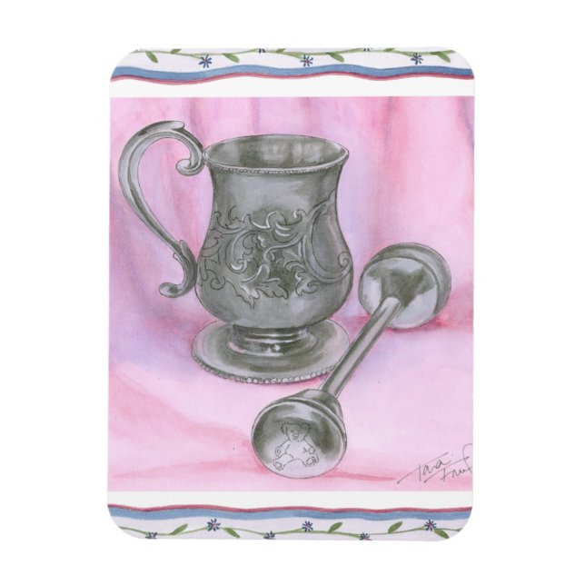 Heirloom Cup & Rattle on Purple Background Magnet (Vertical)