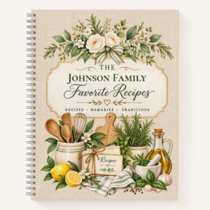 Heirloom Family Recipes Sage Green Botanical Kitch Notebook