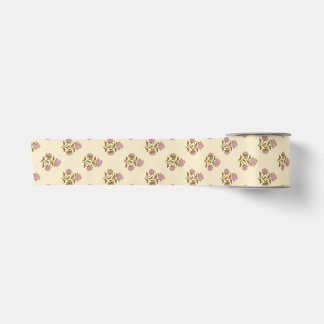 Heirloom Florals - Dusty Mauve Pink & Soft Yellow Satin Ribbon