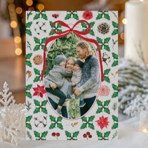 Heirloom Holly Florals and Greenery Photo Holiday Card