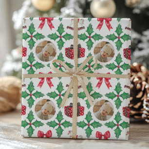 Heirloom Holly Patchwork Photo Christmas Holiday Wrapping Paper