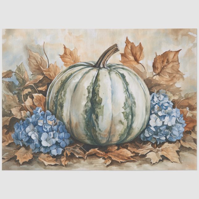 Heirloom Pumpkin Blue Hydrangea Tissue Paper (Front)