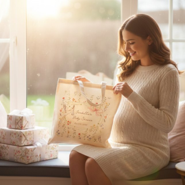 Heirloom Rose Bow and Stork Baby Shower  Tote Bag (Creator Uploaded)