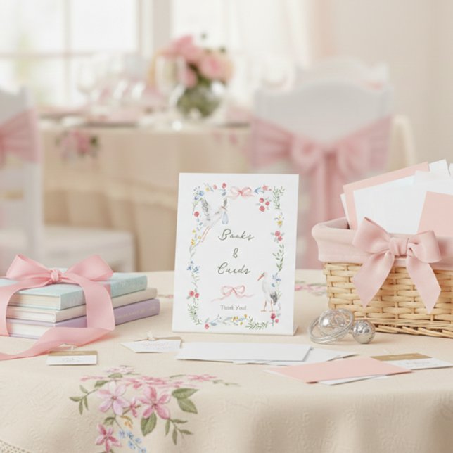 Heirloom Rose & Ribbon Stork Books and Cards Pedestal Sign (Creator Uploaded)