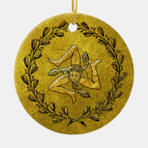 Heirloom Sicilian Trinacria Gold Ceramic Ornament